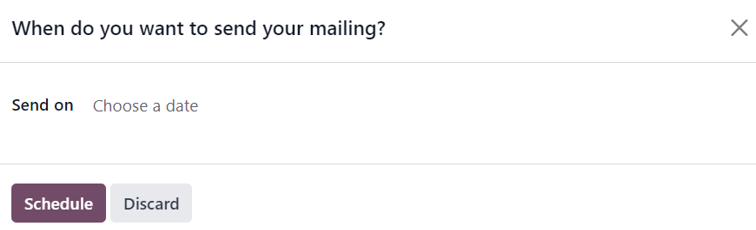 View of pop-up window that appears when the schedule button on an email form is clicked.