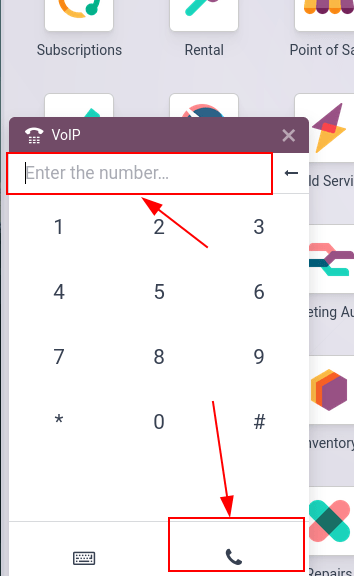 Connecting to a conference extension using the Odoo VoIP widget.