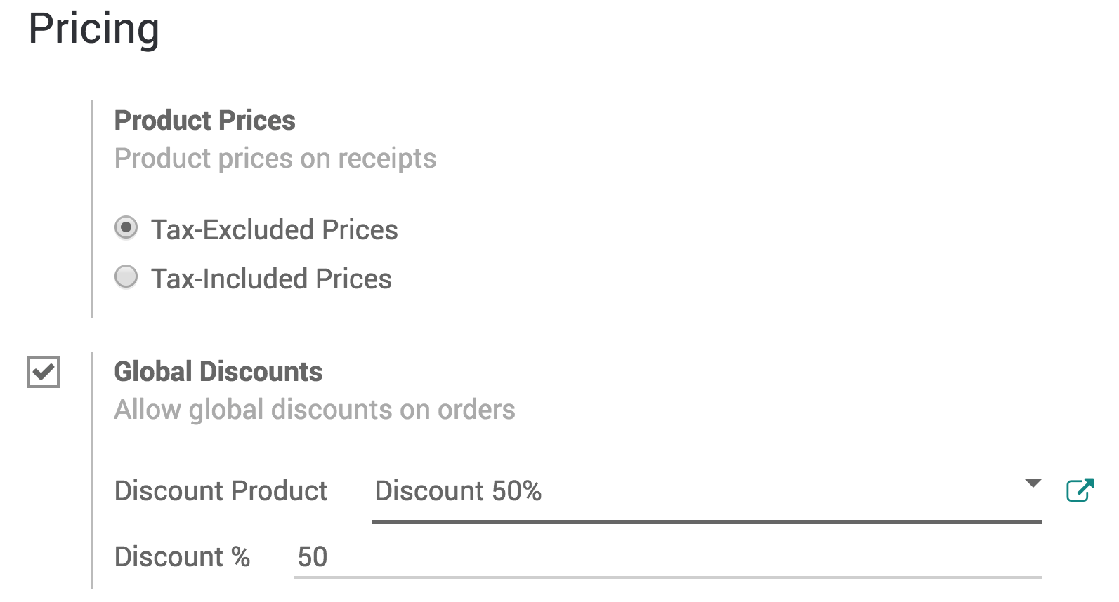 View of the feature to enable for global discount