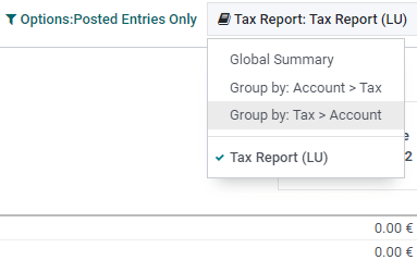 Drop-down-Menü zur Auswahl des Typs des Steuerberichts