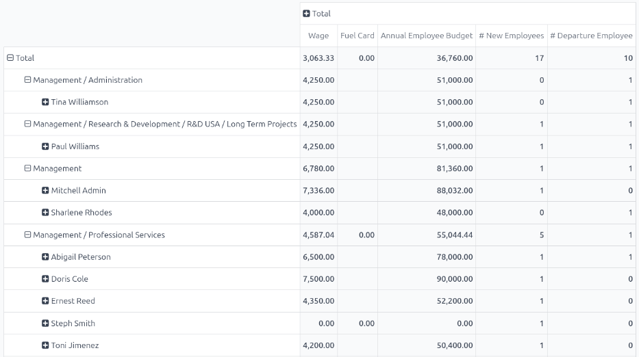 The Employees Analysis report, modified to show departed employees only.