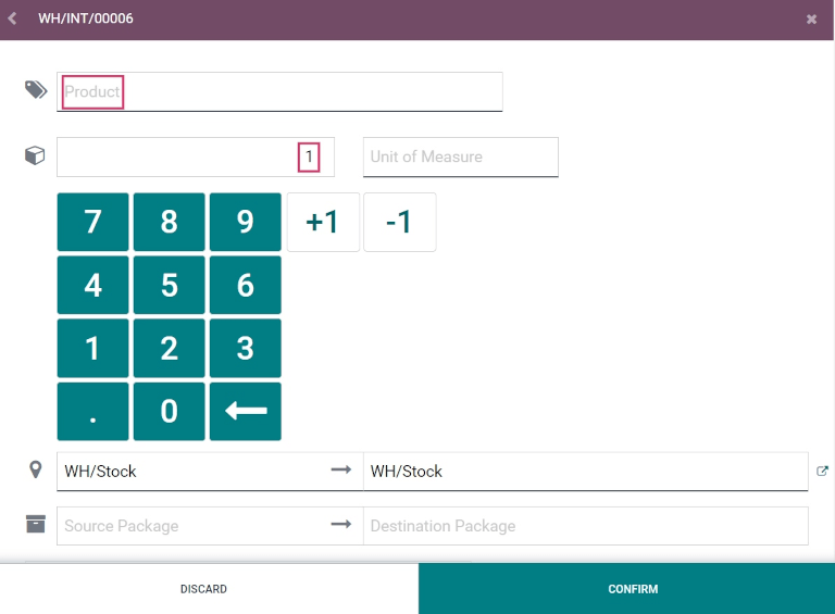 Leerer Produkteditor in neuem internen Transfer.