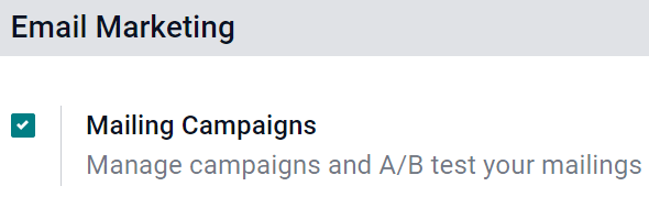 Ansicht der Einstellung der Mailingkampagnen in Odoo.