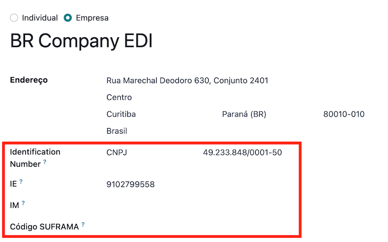 Configuración de la empresa.