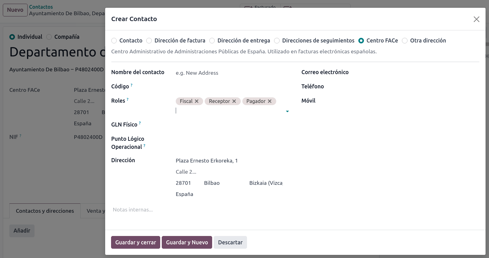 Formulario de contacto del centro administrativo para entidades públicas.