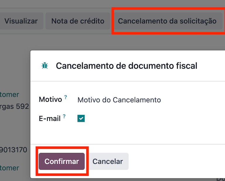 Motivo de cancelación de la factura en Odoo.