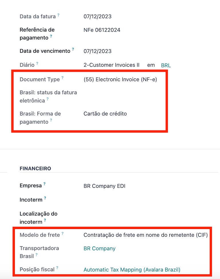 Información de facturación obligatoria para procesar una factura electrónica. 