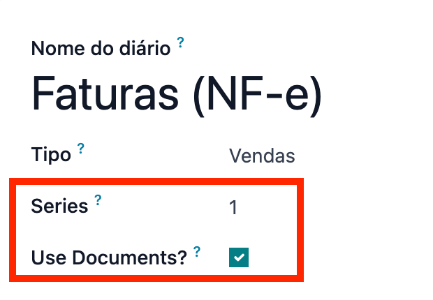 Configuración del diario con el campo "usar documento" marcado.