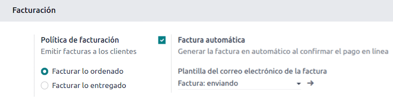 Función para facturar de forma automática activada.