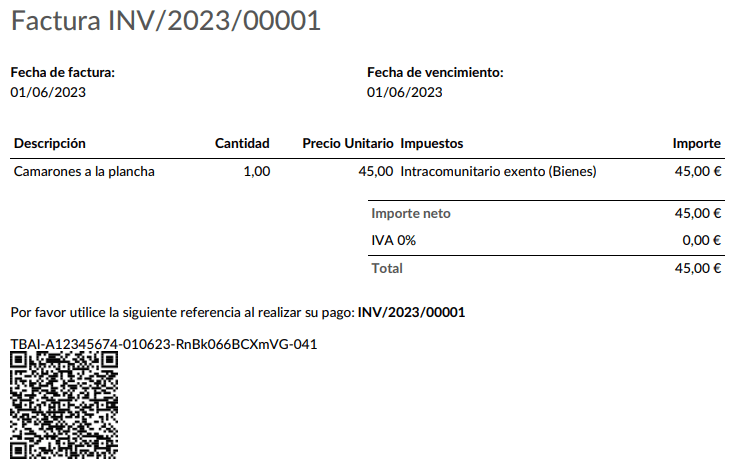 Código QR de TicketBAI en la factura.