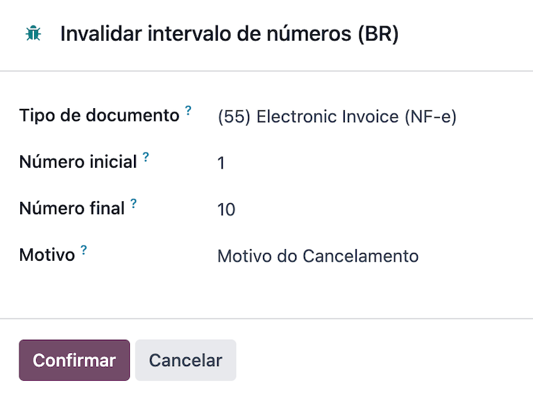 Asistente para invalidar un rango de números en Odoo.