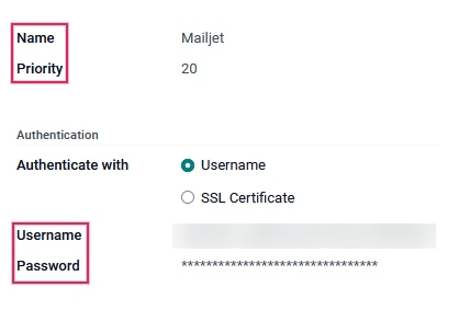 Ajustes de un servidor de correos electrónicos salientes de Odoo.