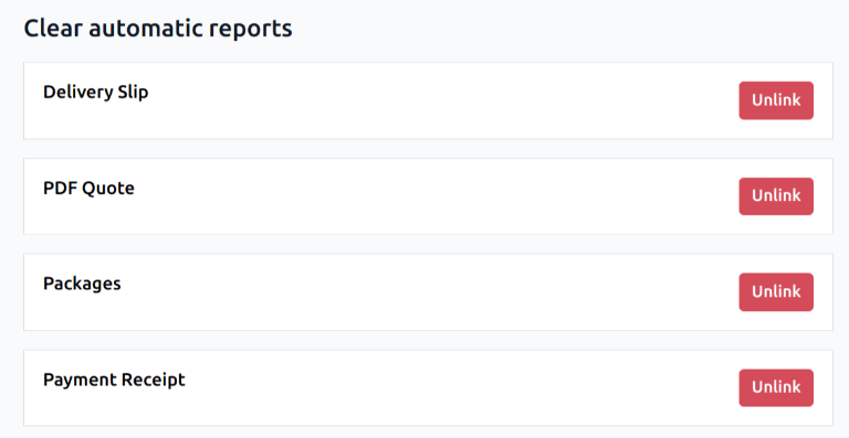 La lista de reportes actualmente vinculados a una impresora en la aplicación IoT.