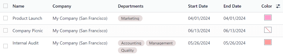 La sección de días obligatorios con tres días configurados.