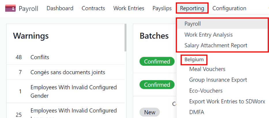 Vista del tablero de reportes. Aparecen los reportes adicionales para las bases de datos de Bélgica.