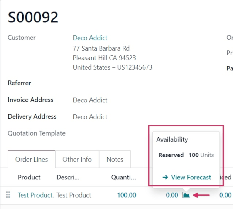 Orden de venta confirmada con la disponibilidad seleccionada.