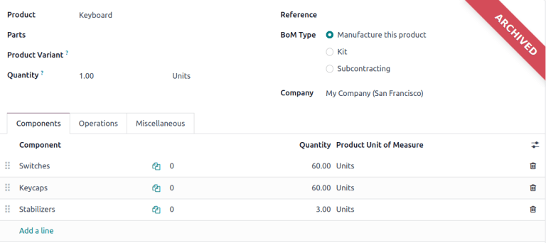 Realice cambios en los componentes al acceder a la nueva lista de materiales con el botón inteligente *Revisión*.