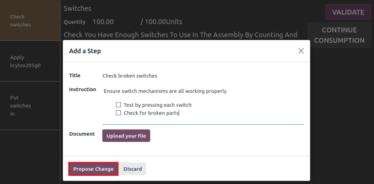 Complete el formulario de *Agregar un paso* para sugerir un punto adicional de control de calidad. 