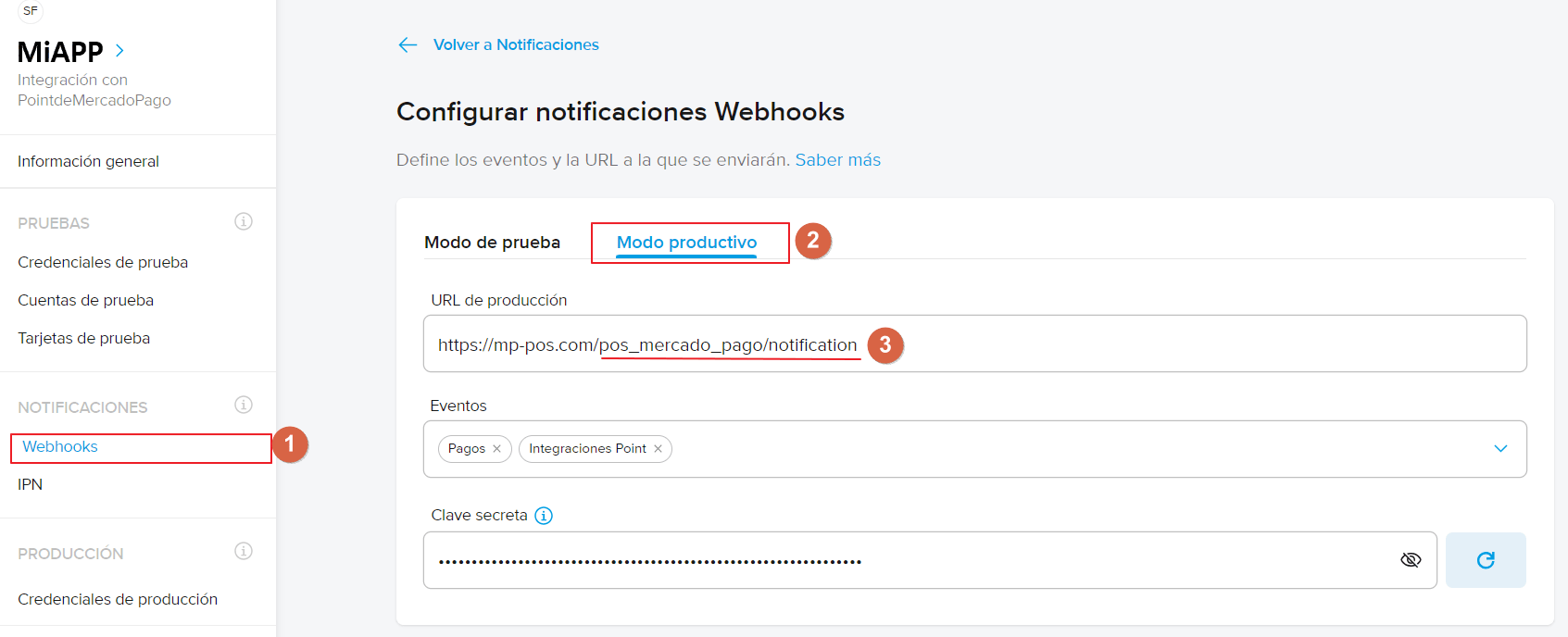 Configuración de webhooks en Mercado Pago.