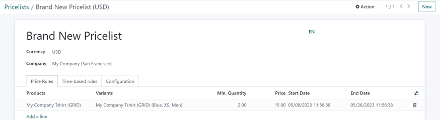 Cómo se ve el formulario de detalle de la lista de precios en Ventas.