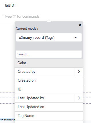 Lista de campos disponibles para el modelo Etiqueta.