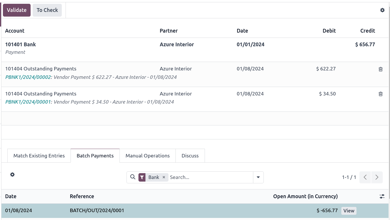 The batch payment reconcile option.