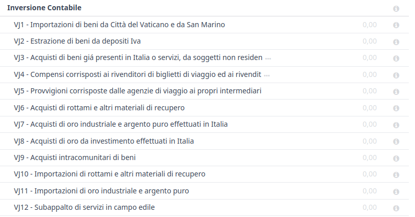 Reverse charge tax grid from the VJ section of the Tax Declaration