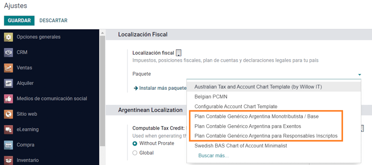 Sélectionnez le package de localisation fiscale.