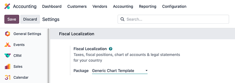 The Generic Chart Template comes pre-configured for the US localization.