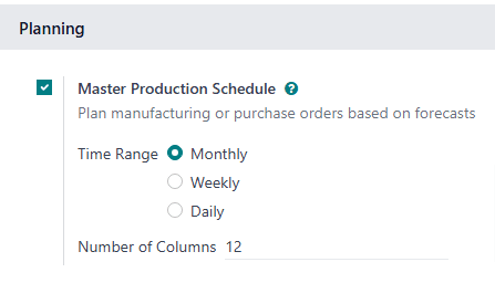 The MPS setting in the Manufacturing app's settings.