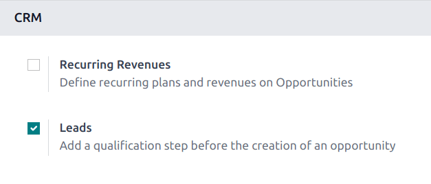 Paramètre des pistes sur la page de configuration CRM.