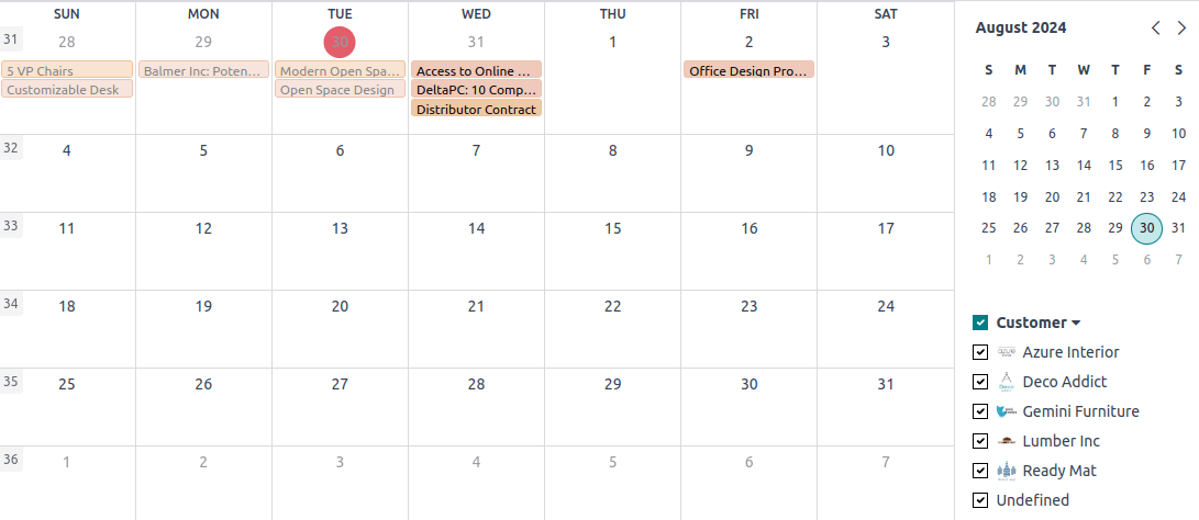 Vue Calendrier du modèle d'un événement