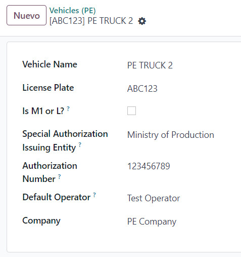 Vehicle not selected as an M1 or L type with extra fields shown.