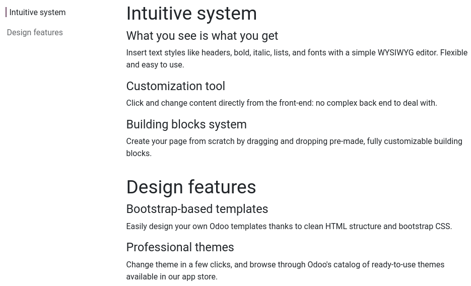 The default Table of Content block