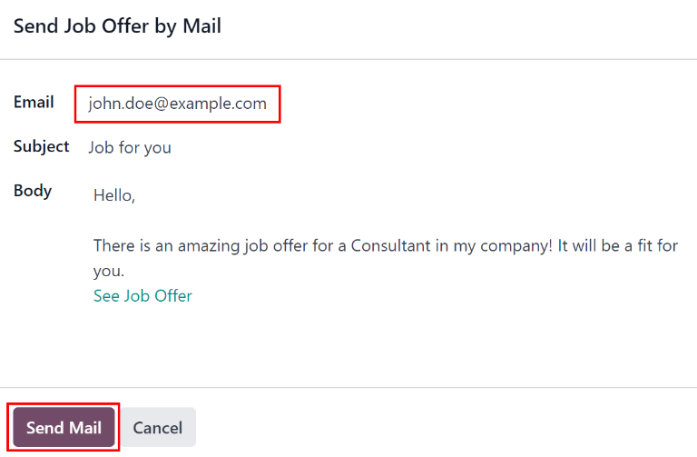 Referral email pop-up window with the email message inside it.