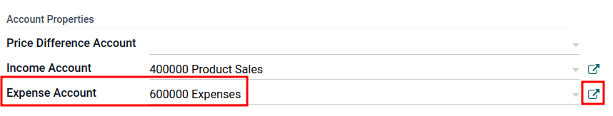 Show **Expense Account** field, and external link icon.