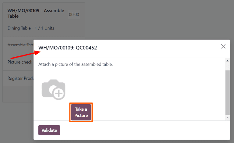 A Take a Picture check in the Shop Floor module.