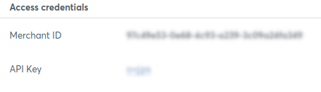 merchant ID and API key fields