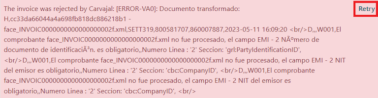 Odoo의 청구서 메시지창에 XML 검증 오류가 표시됩니다.