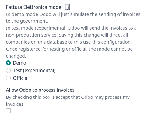 Electronic document invoicing settings