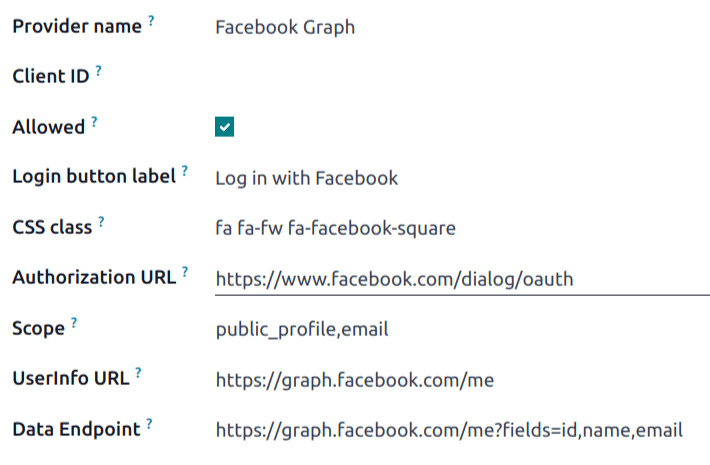 Registro do Facebook Graph no Odoo.