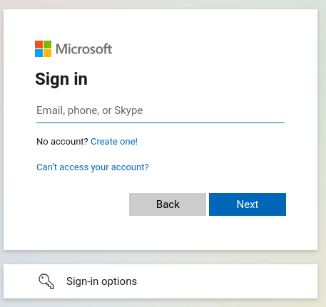 Digite as credenciais de login da Microsoft.