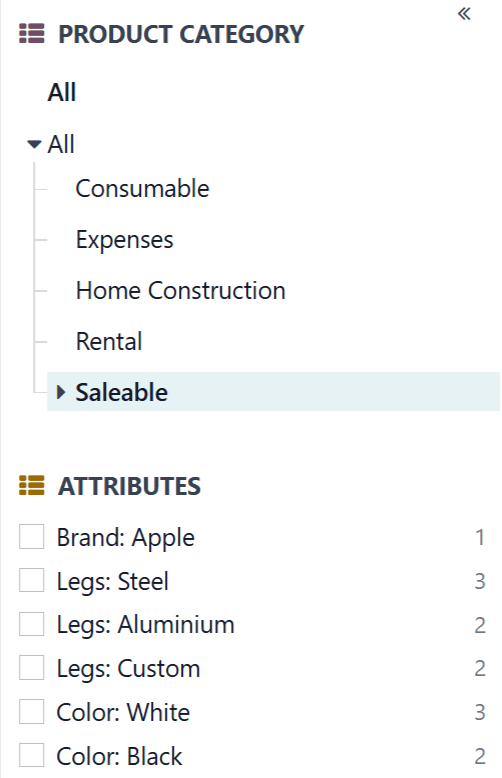 The filter sidebar in the product catalog.