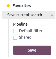 No título Favoritos, clique em Salvar pesquisa atual e salve o relatório para uso posterior.