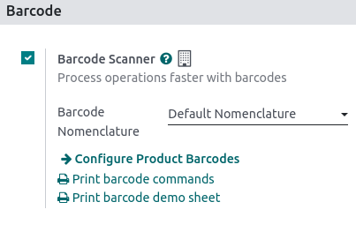 configuração de código de barras no aplicativo de Inventário