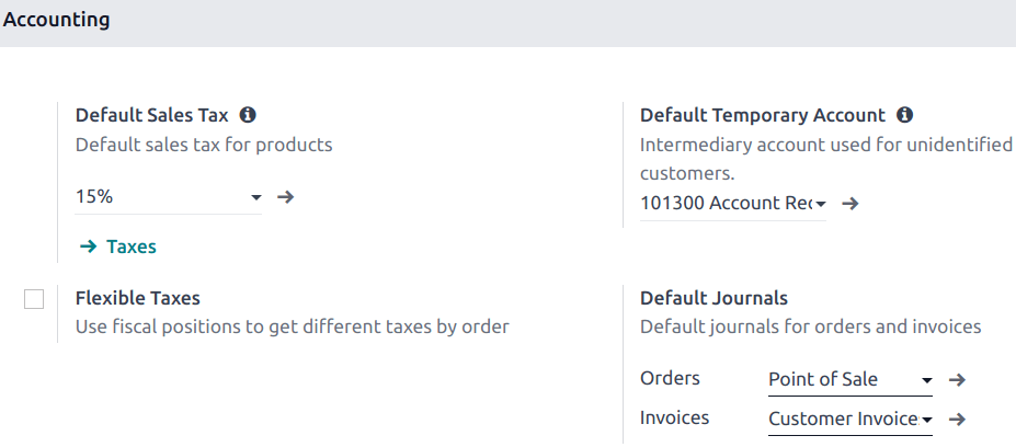 seção de contabilidade nas configurações do PDV