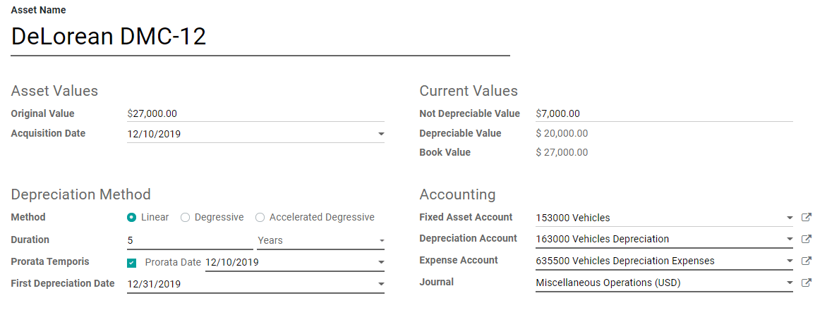 Intrare de active în Odoo Contabilitate