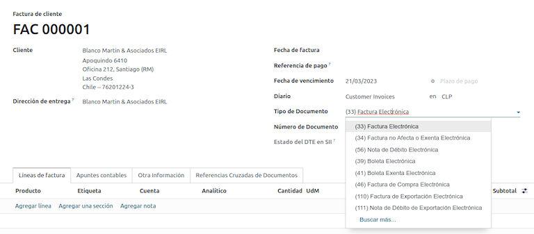 Selectarea tipului de document factura clientului.