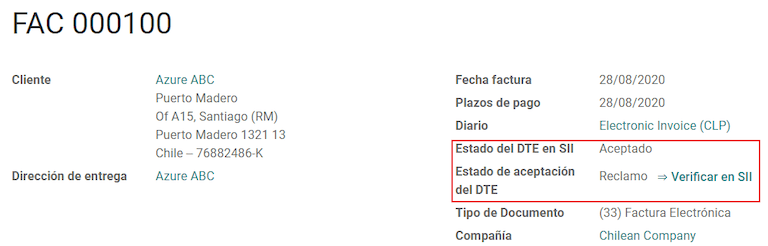 Factură Starea comercială a fost actualizată la revendicat.