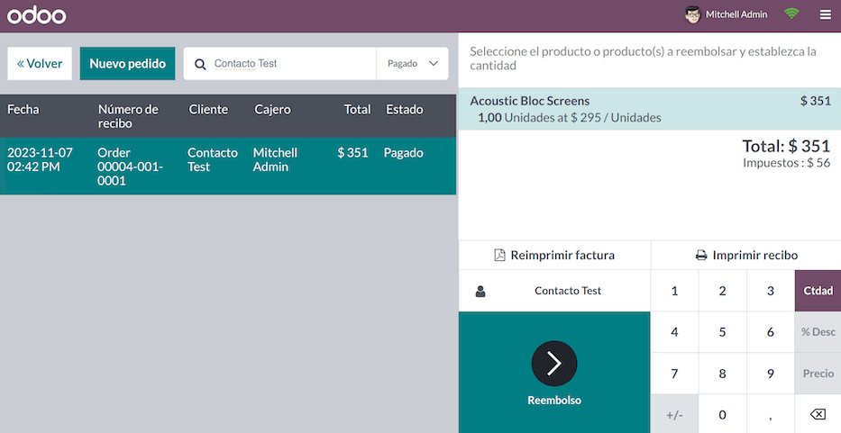 Selectarea comenzii pentru procesul de rambursare.